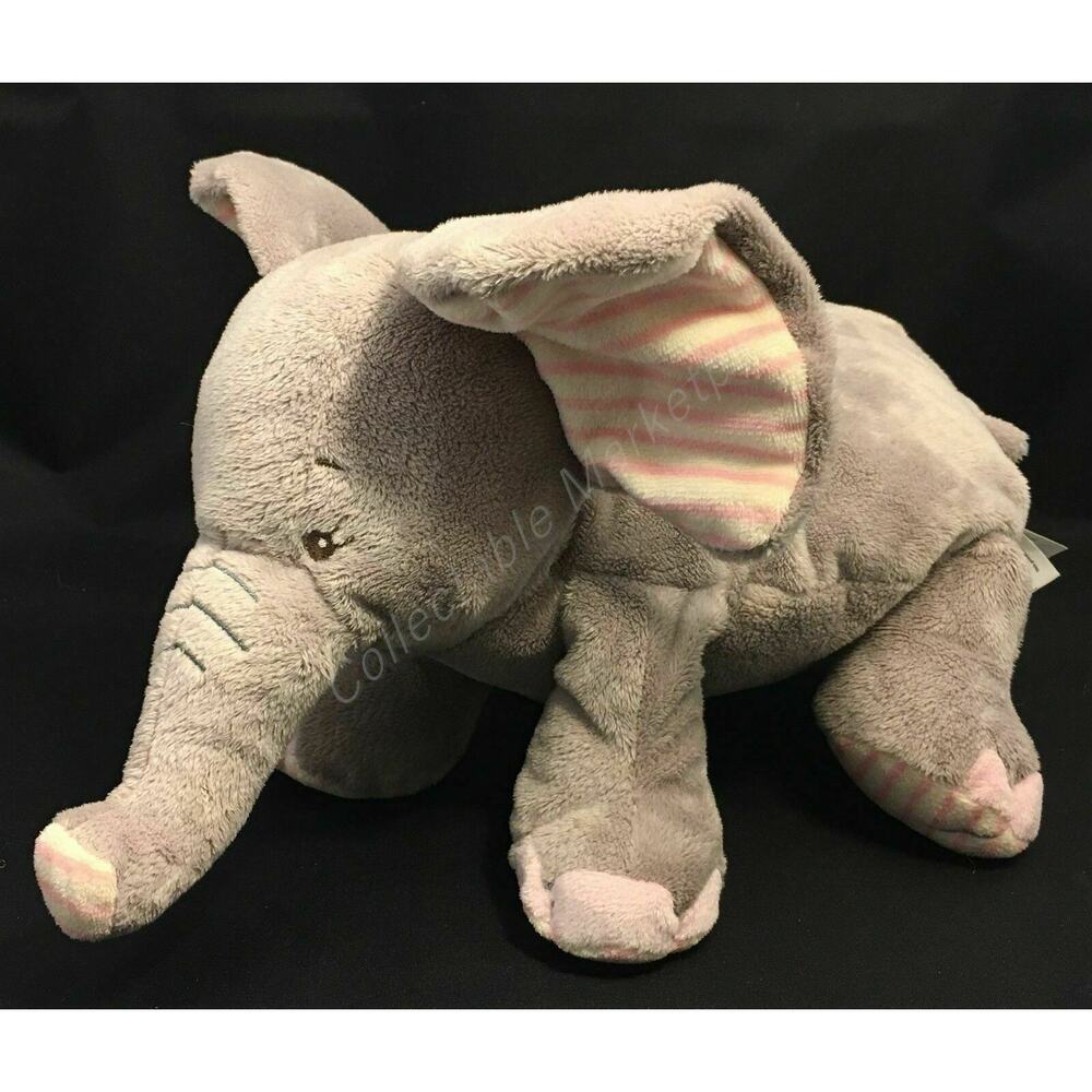 14" Gray Elephant Rattle Pink Stripe Ears Plush Toy Kellytoy Baby Lovey